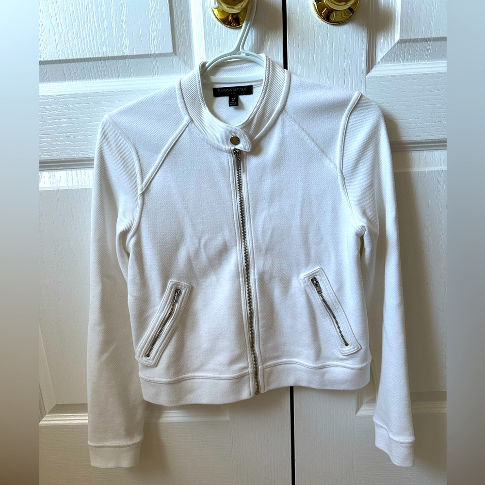 Banana Republic White biker sweater jacket xs